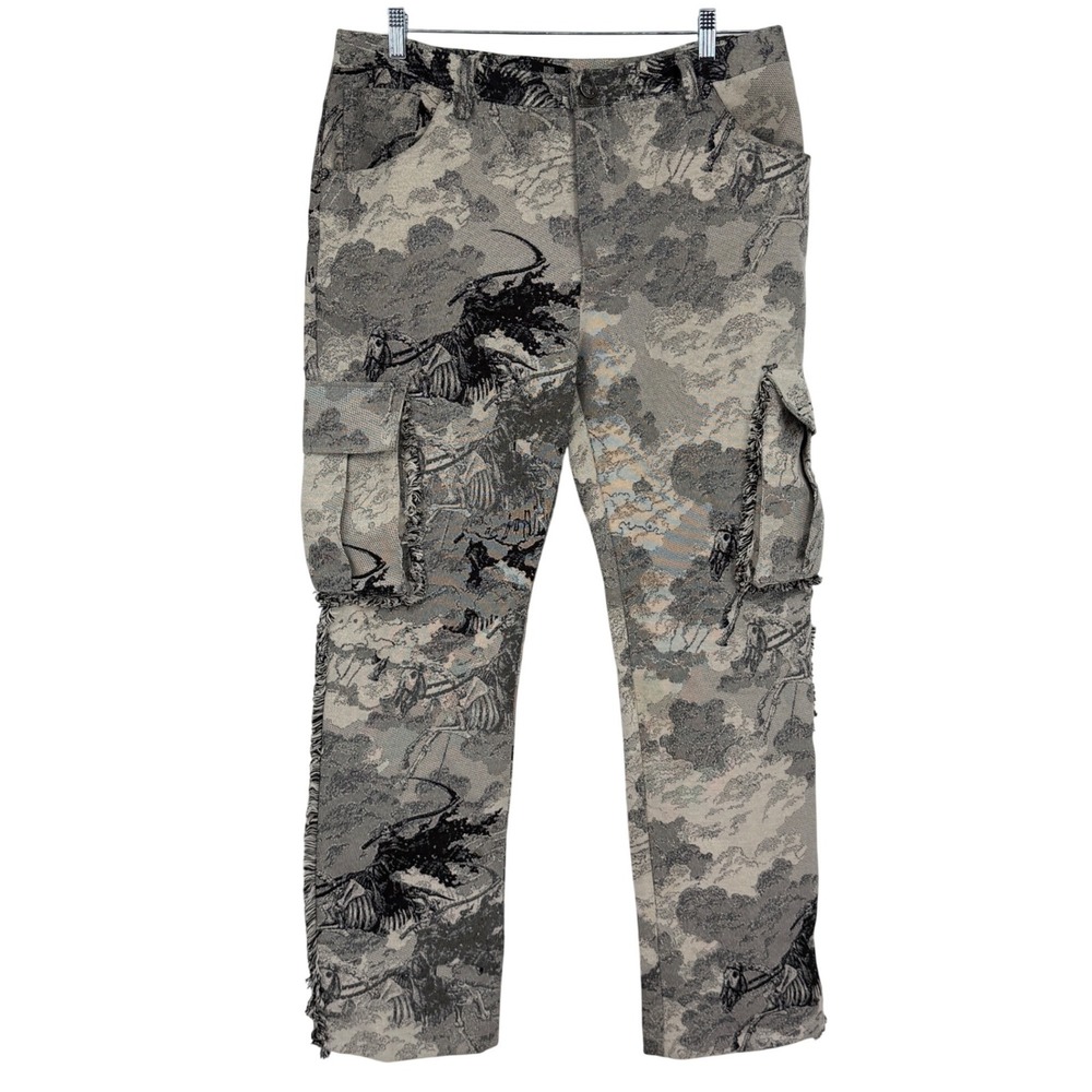 Rebel Vengeance Grim Reaper Tapestry Cargo Pants Mens 36 Goth Y2K Fringe